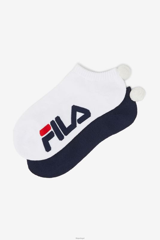 PPH0J1082 marinha FILA meia de tênis feminina pom pom 2 pack fila azul