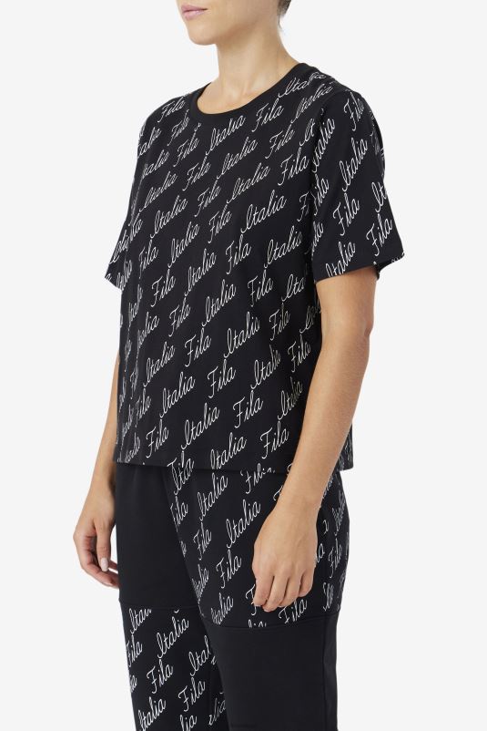 PPH0J1459 preto/gardênia FILA fila elizabeth camiseta preta/gardênia