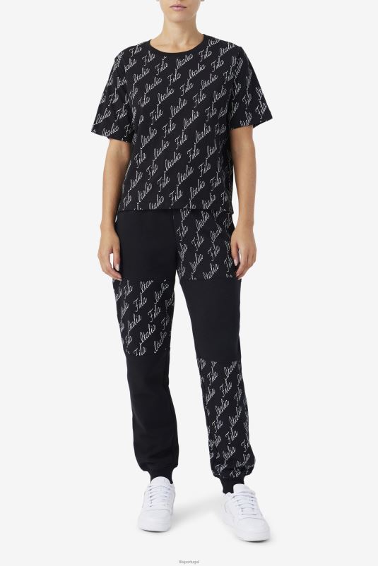 PPH0J1459 preto/gardênia FILA fila elizabeth camiseta preta/gardênia