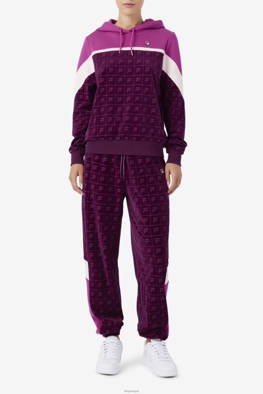 PPH0J1487 vinho de uva/rouge/potpourri FILA lorri veludo moletom com capuz uva vinho/rouge/potpourri fila