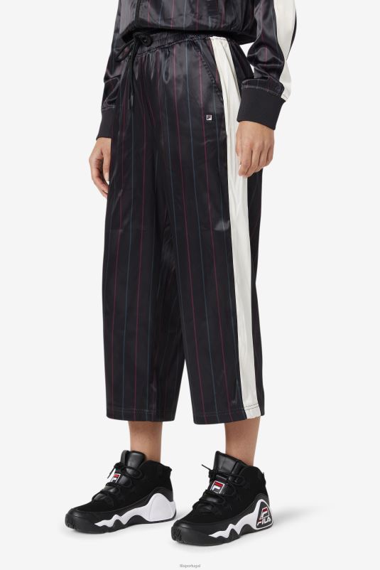 PPH0J1665 preto/tofu FILA calça cropped de cetim fila aviana preta/tofu