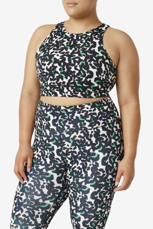 PPH0J1845 estampa animal preta FILA sutiã esportivo preto fila uplift com gola alta e estampa animal