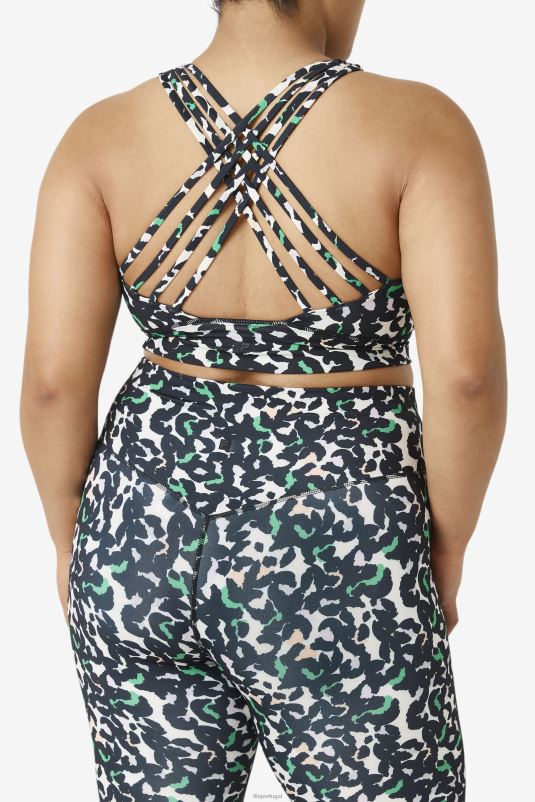 PPH0J1845 estampa animal preta FILA sutiã esportivo preto fila uplift com gola alta e estampa animal