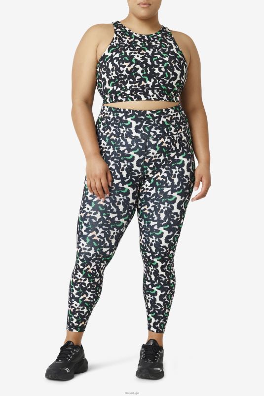 PPH0J1845 estampa animal preta FILA sutiã esportivo preto fila uplift com gola alta e estampa animal