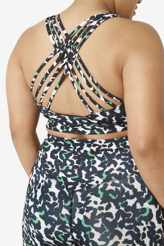 PPH0J1845 estampa animal preta FILA sutiã esportivo preto fila uplift com gola alta e estampa animal