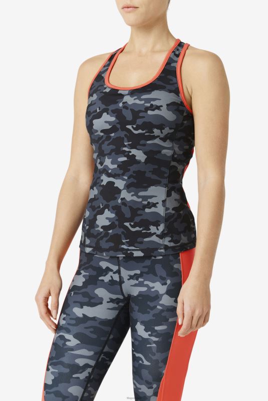 PPH0J1870 camuflagem escura/coral quente/preto FILA regata fila dark camo/hot coral/preto uplift colorblock racerback