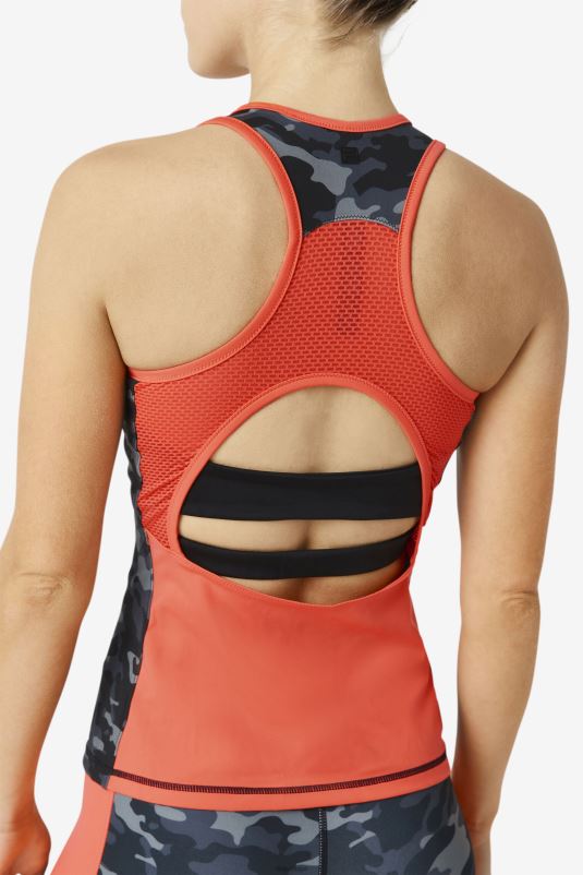 PPH0J1870 camuflagem escura/coral quente/preto FILA regata fila dark camo/hot coral/preto uplift colorblock racerback