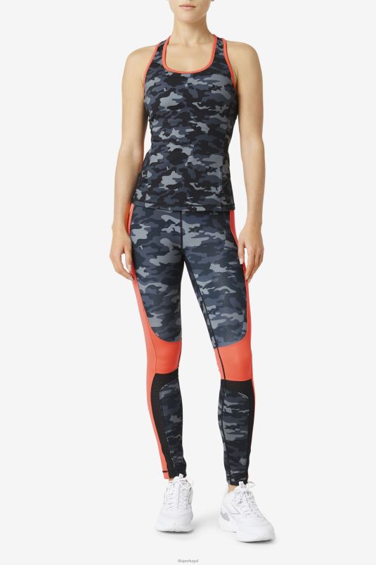 PPH0J1976 camuflagem escura/coral quente/preto FILA legging forza color block fila dark camo/coral/preto