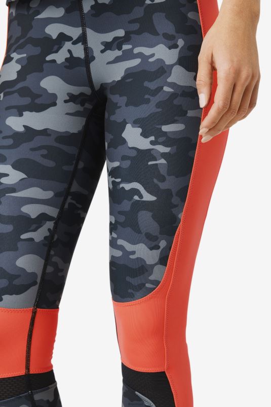PPH0J1976 camuflagem escura/coral quente/preto FILA legging forza color block fila dark camo/coral/preto