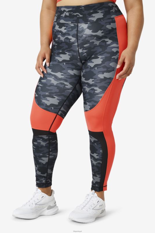 PPH0J2000 camuflagem escura/coral quente/preto FILA legging forza color block fila dark camo/hot coral/preto