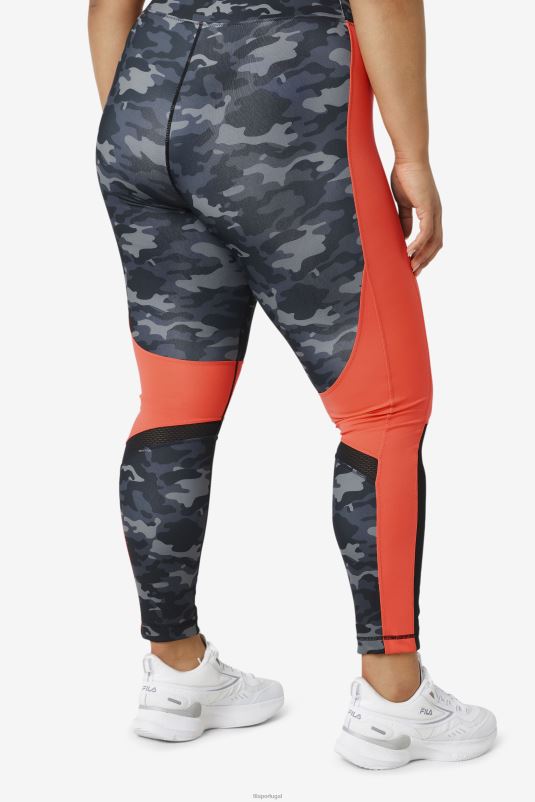 PPH0J2000 camuflagem escura/coral quente/preto FILA legging forza color block fila dark camo/hot coral/preto