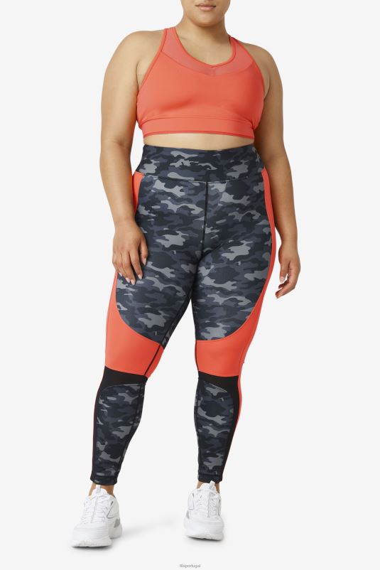 PPH0J2000 camuflagem escura/coral quente/preto FILA legging forza color block fila dark camo/hot coral/preto