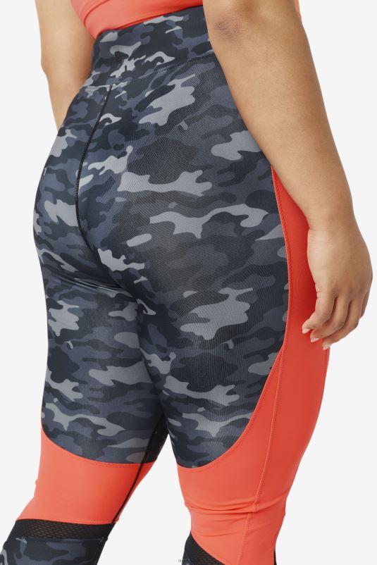 PPH0J2000 camuflagem escura/coral quente/preto FILA legging forza color block fila dark camo/hot coral/preto
