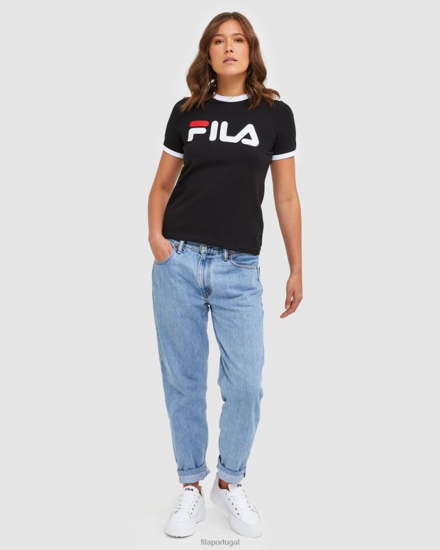 PPH0J2903 preto FILA camiseta ringer feminina clássica fila preta