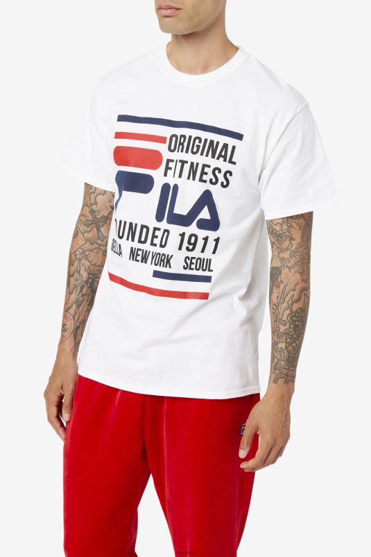 PPH0J348 branco/marinho/vermelho FILA camiseta fitness original branca/marinho/vermelha fila
