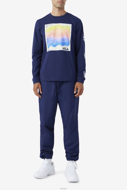 PPH0J406 marinho/água gelada/garça FILA camiseta fila azul marinho/iced aqua/egret kare manga longa