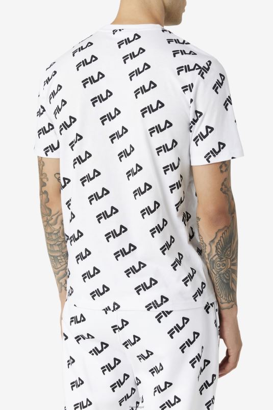 PPH0J407 Branco preto FILA camiseta com logo diagonal branco/preto fila