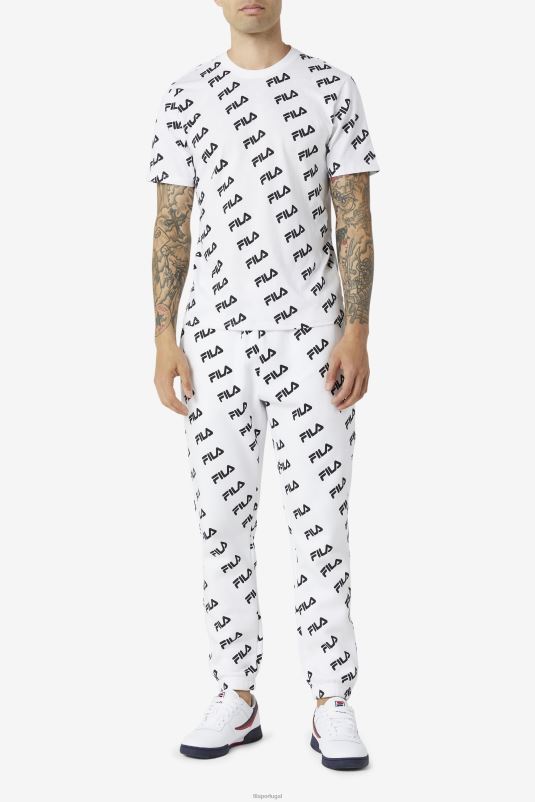 PPH0J407 Branco preto FILA camiseta com logo diagonal branco/preto fila