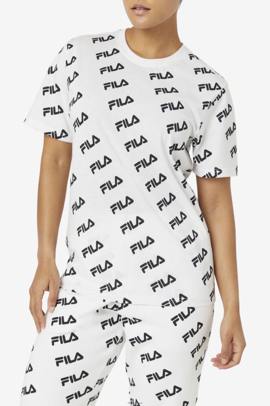 PPH0J407 Branco preto FILA camiseta com logo diagonal branco/preto fila