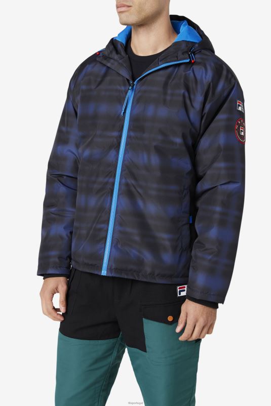 PPH0J891 verificação de sombra azul FILA jaqueta fila beta puffer blue shadow check