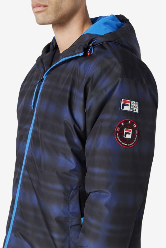PPH0J891 verificação de sombra azul FILA jaqueta fila beta puffer blue shadow check