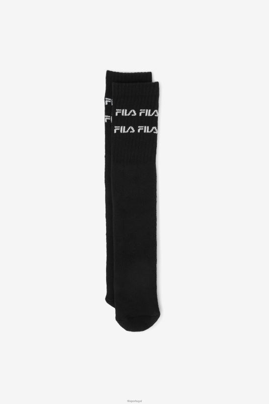 PPH0J1011 preto FILA meia preta fila double line logo cano alto