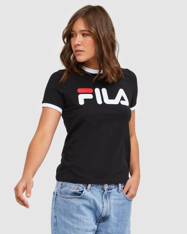 PPH0J2903 preto FILA camiseta ringer feminina clássica fila preta